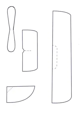 Printable templates for the cardboard plane’s propeller, tail, and wings.