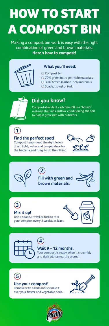 A infographic explaining how to compost and the basics of making compost.